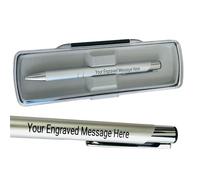Personalised Silver Pen Deep Laser With Elegant Gift Box- Engraved Pens For Women Customised Gifts -Custom Men Pens Gift Set -Aluminium Black Ink Personalized Custom Present For Birthday, Christmas