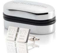 Personalised Silver Plated Best Man Cufflinks In Engraved Chrome Case - Engraved With Your Custom Text - 4 Shapes To Choose From