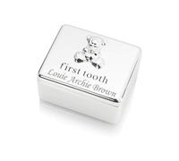 Personalised Silver Plated Teddy Bear First Tooth Box - Unique Gifts for Babies, Baby Shower, Baptism or any other special celebration.