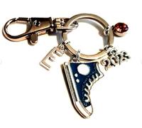 Personalised Silver & Red, Yellow, Blue or Green Enamel High Top Trainer Keychain with Initials, Year & Birthstone, Baseball, Basketball, Skateboarder, Tennis Shoe, All Star Keychain (Red)