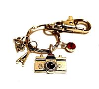 Personalised Silver-Tone Camera, Photographer Keychain with Initial & Birthstone Keyring, Photography Keyring, Wedding Photographer Gift