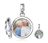 Personalised Silver Tree of Life Charms for Bracelets-925 Stamp Engraved Locket Dangle Charm with Photo-Custom Family Jewellery Gifts for Mum Birthday Christmas Mothers Day