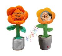 Personalised Singing Dancing Sunflower Plush Toy with Custom Photo & Voice Recording - USB Rechargeable, Interactive Soft Stuffed Animal for Kids Birthday, (Orange)