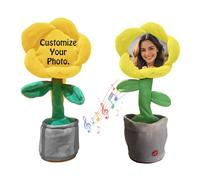 Personalised Singing Dancing Sunflower Plush Toy with Custom Photo & Voice Recording - USB Rechargeable, Interactive Soft Stuffed Animal for Kids Birthday, (Yellow)