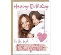 Personalised Single Photo Birthday Card for Her Custom Name on Banner Add Your Own Picture Change Text Under Photo A5 Card for Mum Grandma Sister Nanna Auntie Friend (Pink)