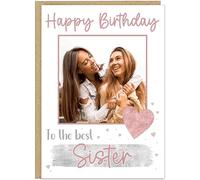 Personalised Single Photo Birthday Card for Her Custom Name on Banner Add Your Own Picture Change Text Under Photo A5 Card for Mum Grandma Sister Nanna Auntie Friend (Pink & Silver)