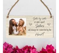 Personalised Sister Plaque Side by Side or Miles Apart Heart Message - Custom Photo Rectangle Plaque for Birthday Christmas, Thoughtful Sibling Bond Keepsake Present
