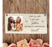 Personalised Sister Plaque Side by Side or Miles Apart Heart Message - Custom Photo Rectangle Plaque for Birthday Christmas, Thoughtful Sibling Bond Keepsake Present