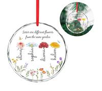 Personalised Sisters are Different Flowers from The Same Garden Glass Bauble Custom Friendship Christmas Baubles Birth Month Flower Hanging Ornament for Sisters