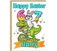 Personalised Six Seven Bruh Funny On Trend Easter Card Kids - Fun Dab Bunny Happy Easter Donut Bro Happy Easter Greetings - Custom Child's Name For Boy Girl - A5 Cards (Design 5)