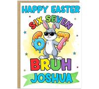 Personalised Six Seven Bruh Funny On Trend Easter Card Kids - Fun Dab Bunny Happy Easter Donut Bro Happy Easter Greetings - Custom Child's Name For Boy Girl - A5 Cards (Design 1)