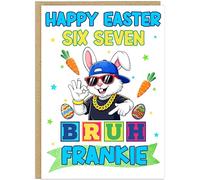 Personalised Six Seven Bruh Funny On Trend Easter Card Kids - Fun Dab Bunny Happy Easter Donut Bro Happy Easter Greetings - Custom Child's Name For Boy Girl - A5 Cards (Design 4)
