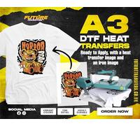 Personalised Size A3 Iron on Ready to Apply Heat Transfers - Pack of 1 - (A3) 29.7 x 42cm - DIY Custom Design DTF for Fabric, T-Shirt, Clothing - Bulk Gang Sheets