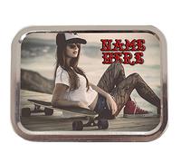 Personalised Skateboard Girl Sh229 2oz Tobacco Tin | Baccy Storage | Pill Box | Cigarette Rolling Stash Can