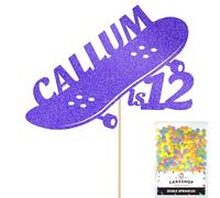 Personalised Skateboard Skater Glitter Cake Topper- Bright Blue Any Custom Age & Name Glitter Cake Decoration and Sprinkles - Happy Birthday Decorations - Personalised Toppers for Cakes by Cakeshop