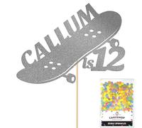 Personalised Skateboard Skater Glitter Cake Topper- Dark Silver Any Custom Age & Name Glitter Cake Decoration and Sprinkles - Happy Birthday Decorations - Personalised Toppers for Cakes by Cakeshop