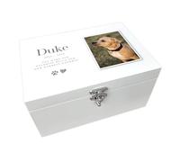 Personalised Sketch Pet Photo Memorial White Wooden Keepsake Box | Sympathy Gift for Pet Loss | 27 x 19 x 14cm