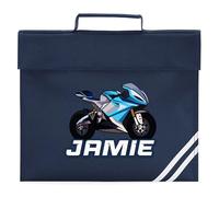 Personalised Sky Blue Superbike Book Bag for Boys Motorbike Bikes Return to School Nursery Kids Bag, One Size, Navy