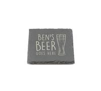 Personalised Slate Coaster - Your Beer Goes Here Design - Laser Engraved Square Drinks Coaster Gift for Him Her Huband Dad - Wedding, Birthday, Anniversary or Christmas