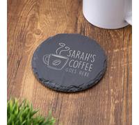 Personalised Slate Coaster - Your Coffee Goes Here Design - Laser Engraved Circle Drinks Coaster Gift for Him or Her - Wedding, Birthday, Anniversary or Christmas