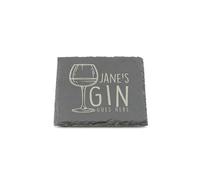 Personalised Slate Coaster - Your Gin Goes Here Design - Laser Engraved Square Drinks Coaster Gift for Her or Him - Birthday, Wedding, Anniversary or Christmas