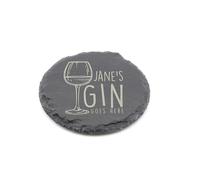Personalised Slate Coaster - Your Gin Here Design - Laser Engraved Round Drinks Coaster Gift for Her or Him - Birthday, Wedding, Anniversary or Christmas