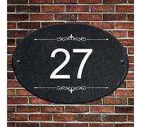 Personalised Slate House Number Natural Slate Door Sign House Gate Sign Plaque UV Printed Door Number Hand Finished in UK (27x19cm Oval Pattern)