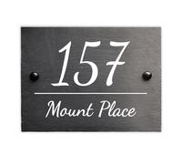 Personalised slate house number plaque - Custom door number sign (20x15cm - Landscape, Script Font)