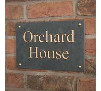 Personalised Slate House Sign Plaque - Smooth Black or Charcoal Grey Stone, Custom Engraved with House Name or Number (30.5 x 20cm)