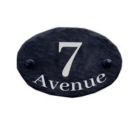 Personalised Slate House Signs, Custom Door Number Plaque, Rustic Black Farmhouse Design, Slate House Numbers for Home, Gate, Porch, Office, Yard & Garden, Fixings & Screws (Oval 245 x 160mm)