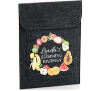 Personalised Slimming Weight Loss Journey Pouch, Weigh Day Folder, Charcoal Felt Holder Fruit Design
