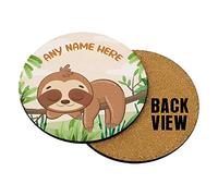 Personalised Sloth Design, Custom With your Name, Animal Lover, Birthday, Christmas, Secret Santa, For Men-Women Tableware, Coffee/Tea/Drink Coaster. (Round Shaped Coaster)