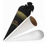 Personalised Small Black Fabric Gift Bag with Your Text Golden Gift Bag 35 cm Decorative Gift Bag with Paper Blank & Insert Reusable Gift Packaging [149]