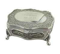 Personalised Small Silver-Plated Antique Finish Jewellery Box - Custom Engraved Trinket Keepsake Gift for Her, Birthday, Anniversary, Wedding or Mother’s Day Present