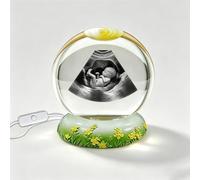 Personalised Snow Globe Custom Baby Scan Photo Frames with Night Light Personalised Crystal Ball New Mum to be Gifts Baby Announcement Gender Reveal Ideas (Floral Base)