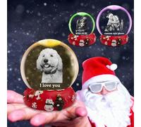 Personalised Snow Globe with Photo and Custom Text, 3D Laser Etched Crystal Ball with 7 Colour LED Light, Customisable for Family, Kids, Mum, Dad, Xmas Decor (Red - Christmas)