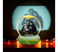 Personalised Snow Globe with Photo and Custom Text, 3D Laser Etched Crystal Ball with 7 Colour LED Light, Customisable for Family, Kids, Mum, Dad, Xmas Decor (Green-Christmas)