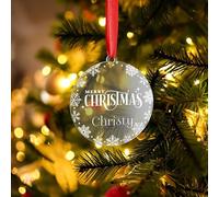 Personalised Snowflake Christmas Bauble Ornament Printed Couples Gift Newly Weds Engagement Wedding Present Merry Christmas Choice of Name (Clear)