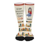 Personalised So Many Books So Little Time Socks Custom Name Portrait Reading Girl Sock Funny Sock For Book Lover Bookish Bookworm Reading Socks Gift For Women Reader Birthday Xmas (style 24)