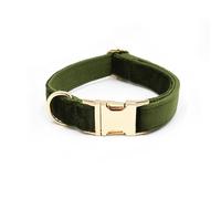 Personalised Soft Velvet Collar for Large Medium Small Girl Dogs Custom Collar with Name Phone Engraved on Gold Metal Buckle (Military Green,M)