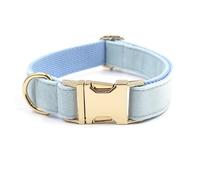 Personalised Soft Velvet Collar for Large Medium Small Girl Dogs Custom Collar with Name Phone Engraved on Gold Metal Buckle (Sky Blue,XL)
