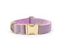 Personalised Soft Velvet Collar for Large Medium Small Girl Dogs Custom Collar with Name Phone Engraved on Gold Metal Buckle (Lilac Purple,S)
