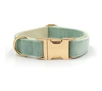 Personalised Soft Velvet Collar for Large Medium Small Girl Dogs Custom Collar with Name Phone Engraved on Gold Metal Buckle (Green Tea,M)