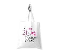 Personalised Soft White Tote Shopping Bag with 21 & Fabulous Design For Girls 21st Birthday For Daughter|Granddaughter|Girlfriend (Print On Both Sides)