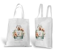 Personalised Soft White Tote Shopping Bag with Perfume Bottle 1965 Design Gift For 60th Birthday Mum|Nan|Nanny|Wife|Ladies|Nanna|Grandma|Mother (Print On Both Sides)
