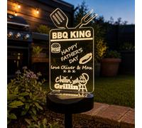 Personalised Solar Garden Light for Dad or Grandad - Custom LED Acrylic Garden Stake Sign - Father’s Day Gift - BBQ, Beer, Darts & Garden Designs