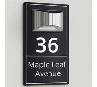 Personalised Solar House Number Sign for Outside, Custom LED Address Plaque, Acrylic Door Number Sign with Warm Light for Home, Garden or Front Door - 16 × 30 cm (Black | A)