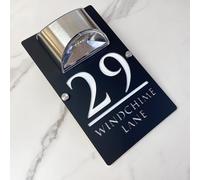 Personalised Solar LED House Number Sign - Custom Illuminated Door Plaque with Laser Engraving - Waterproof Acrylic Address Plate - Auto ON at Night for Home Wall, Fence or Gate (Black white)