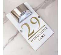 Personalised Solar LED House Number Sign - Custom Illuminated Door Plaque with Laser Engraving - Waterproof Acrylic Address Plate - Auto ON at Night for Home Wall, Fence or Gate (White gold)