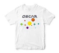 Personalised Solar System Kids T Shirt Custom Name Outer Space Planets Tee Top Boys Girls, 5-6 Years, White
